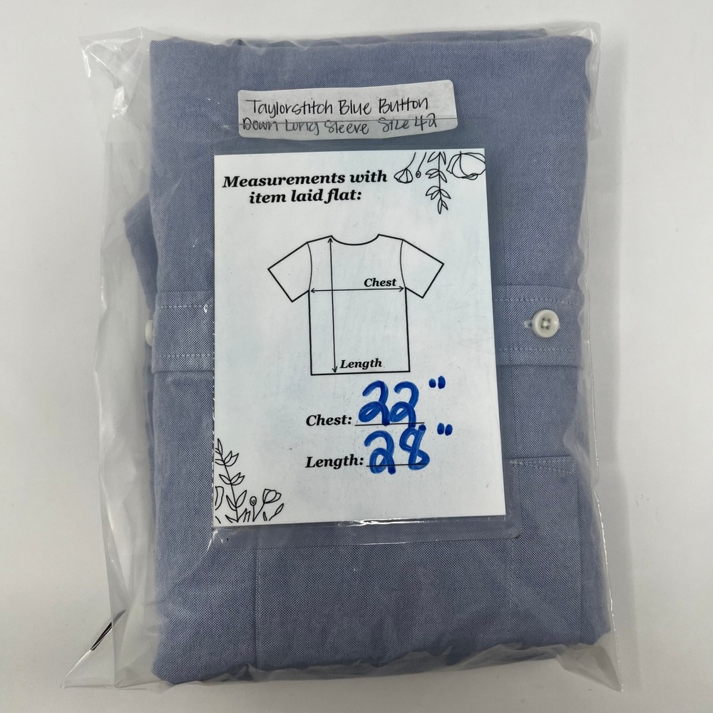 Taylor Stitch Mens Blue Organic Cotton Oxford Button Down Shirt Size 42 Large - Picture 8 of 8